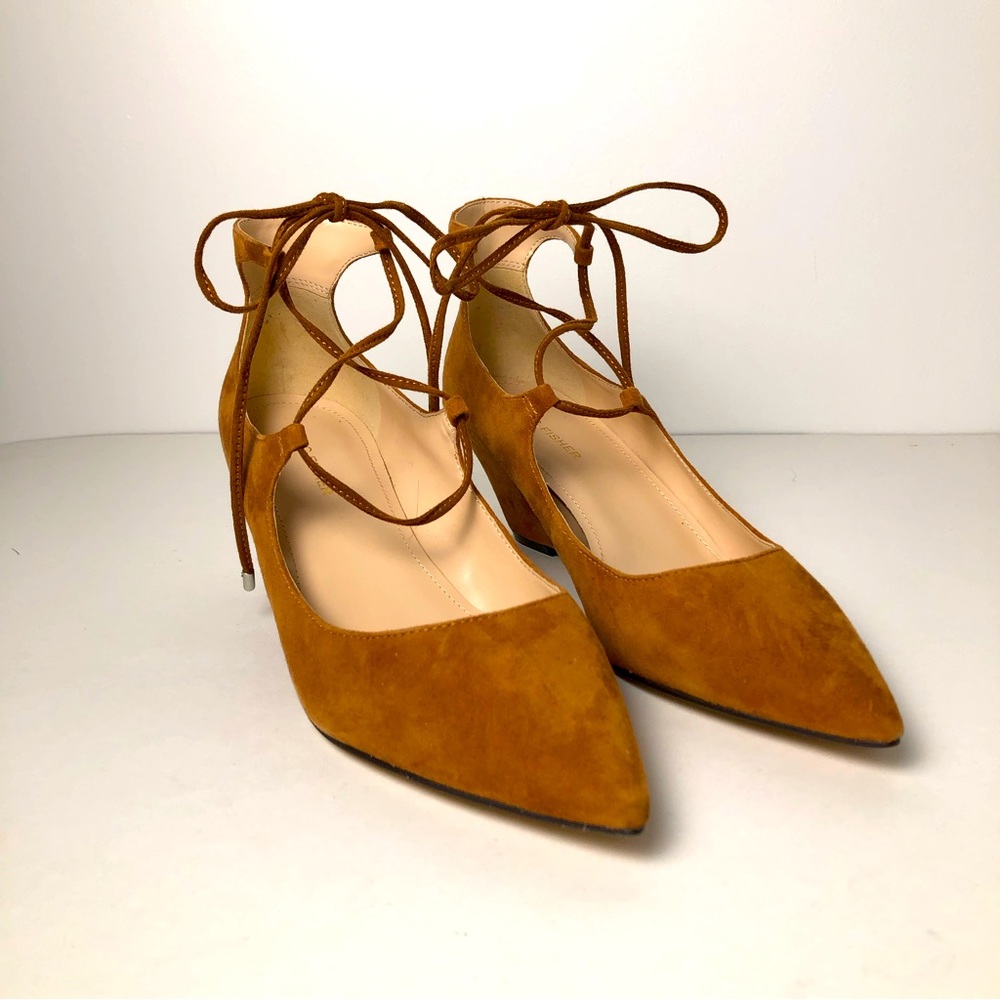 NEW Marc Fisher Cognac Suede Pointed Wedge Dressy Flat Wedge 9M